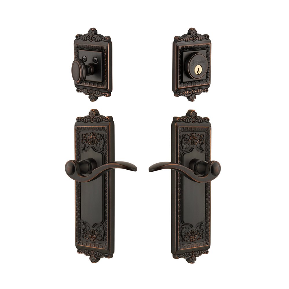 Grandeur Windsor Plate With Bellagio Lever & Matching Deadbolt In Timeless Bronze