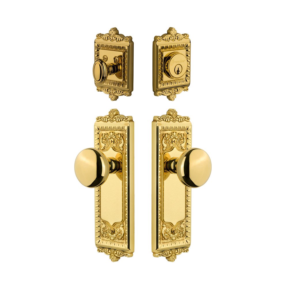 Grandeur Windsor Plate With Fifth Avenue Knob & Matching Deadbolt In Lifetime Brass