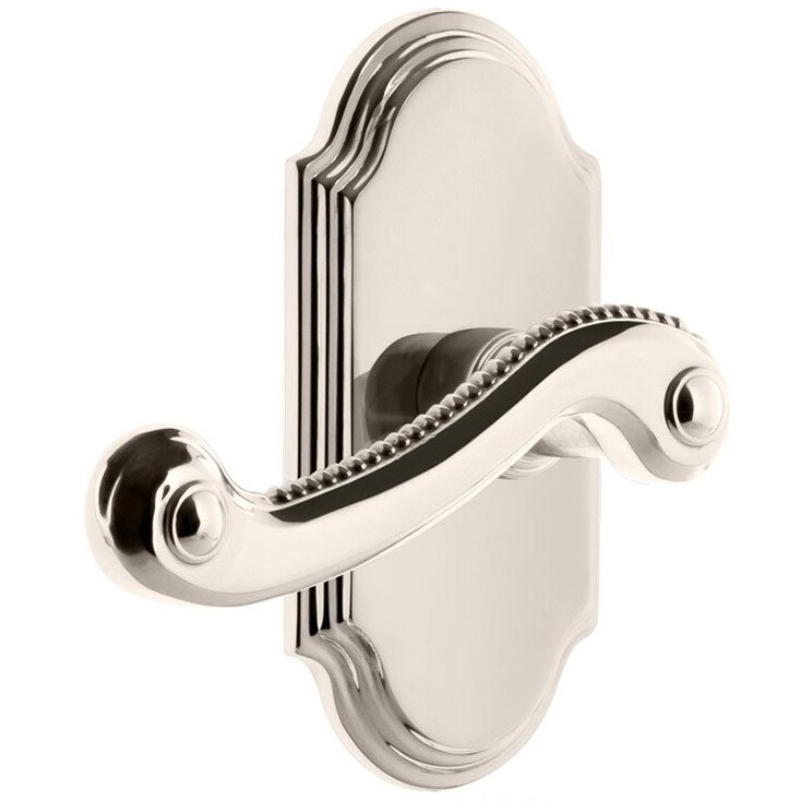 Grandeur Passage Arc Plate with Left Handed Newport Lever in Polished Nickel