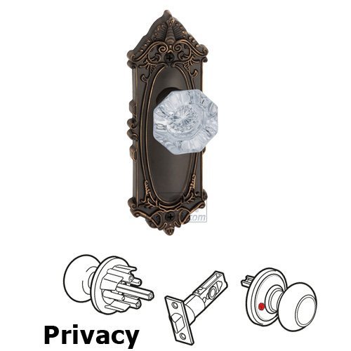 Grandeur Privacy Knob - Grande Victorian Plate with Chambord Crystal Door Knob in Timeless Bronze