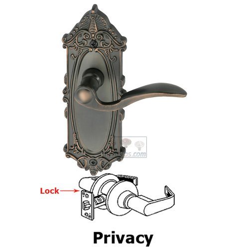 Grandeur Privacy Lever - Grande Victorian Plate with Bellagio Door Lever in Timeless Bronze
