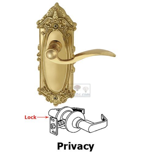 Grandeur Privacy Lever - Grande Victorian Plate with Bellagio Door Lever in Polished Brass