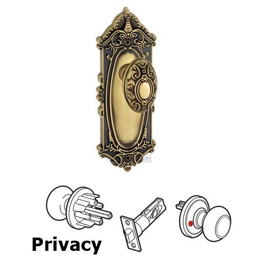 Grandeur Privacy Knob - Grande Victorian Plate with Grande Victorian Door Knob in Vintage Brass