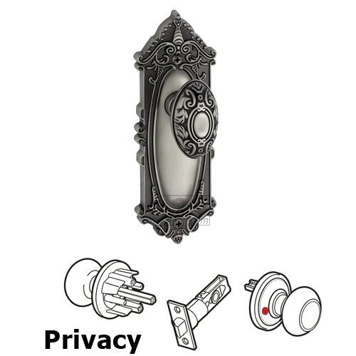 Grandeur Privacy Knob - Grande Victorian Plate with Grande Victorian Door Knob in Antique Pewter