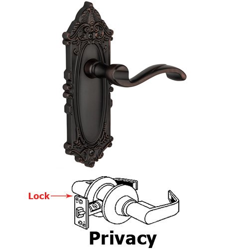Grandeur Privacy Lever - Grande Victorian Plate with Portofino Door Lever in Timeless Bronze