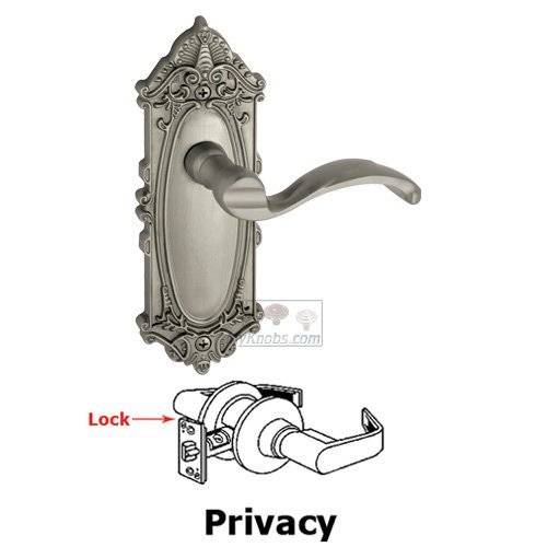 Grandeur Privacy Lever - Grande Victorian Plate with Portofino Door Lever in Satin Nickel