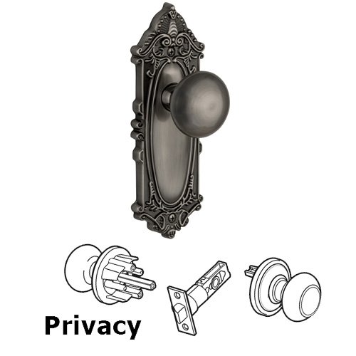 Grandeur Privacy Knob - Grande Victorian Plate with Fifth Avenue Door Knob in Antique Pewter