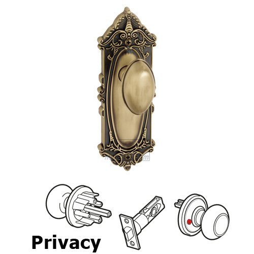 Grandeur Privacy Knob - Grande Victorian Plate with Eden Prairie Door Knob in Vintage Brass