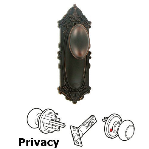 Grandeur Privacy Knob - Grande Victorian Plate with Eden Prairie Door Knob in Timeless Bronze