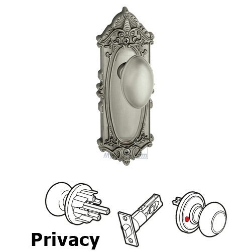 Grandeur Privacy Knob - Grande Victorian Plate with Eden Prairie Door Knob in Satin Nickel