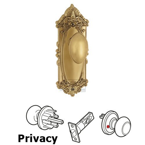 Grandeur Privacy Knob - Grande Victorian Plate with Eden Prairie Door Knob in Polished Brass