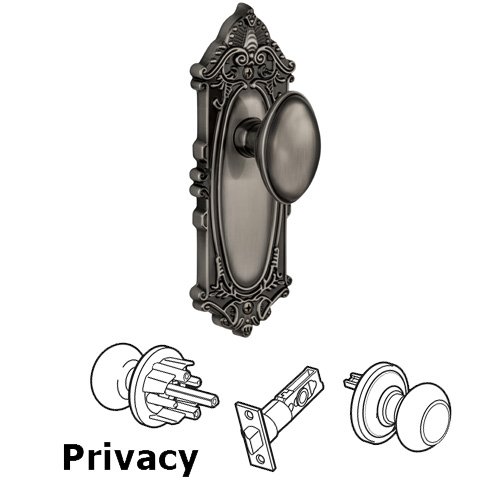 Grandeur Privacy Knob - Grande Victorian Plate with Eden Prairie Door Knob in Antique Pewter