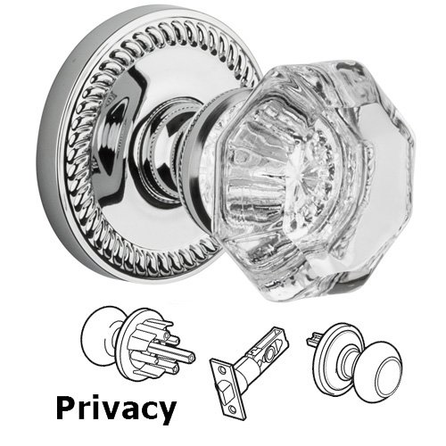 Grandeur Privacy Knob - Newport Rosette with Chambord Crystal Door Knob in Bright Chrome