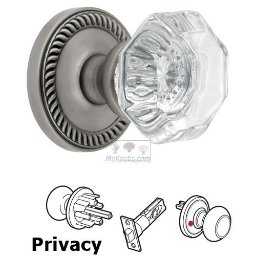 Grandeur Privacy Knob - Newport Rosette with Chambord Crystal Door Knob in Antique Pewter