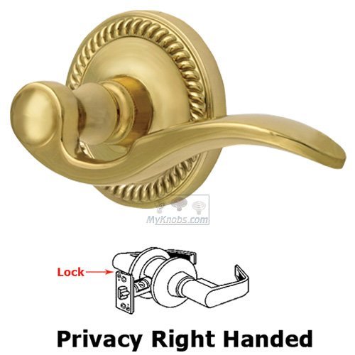 Grandeur Right Handed Privacy Lever - Newport Rosette with Bellagio Door Lever in Polished Brass
