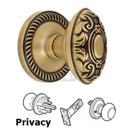 Grandeur Privacy Knob - Newport Rosette with Grande Victorian Door Knob in Vintage Brass