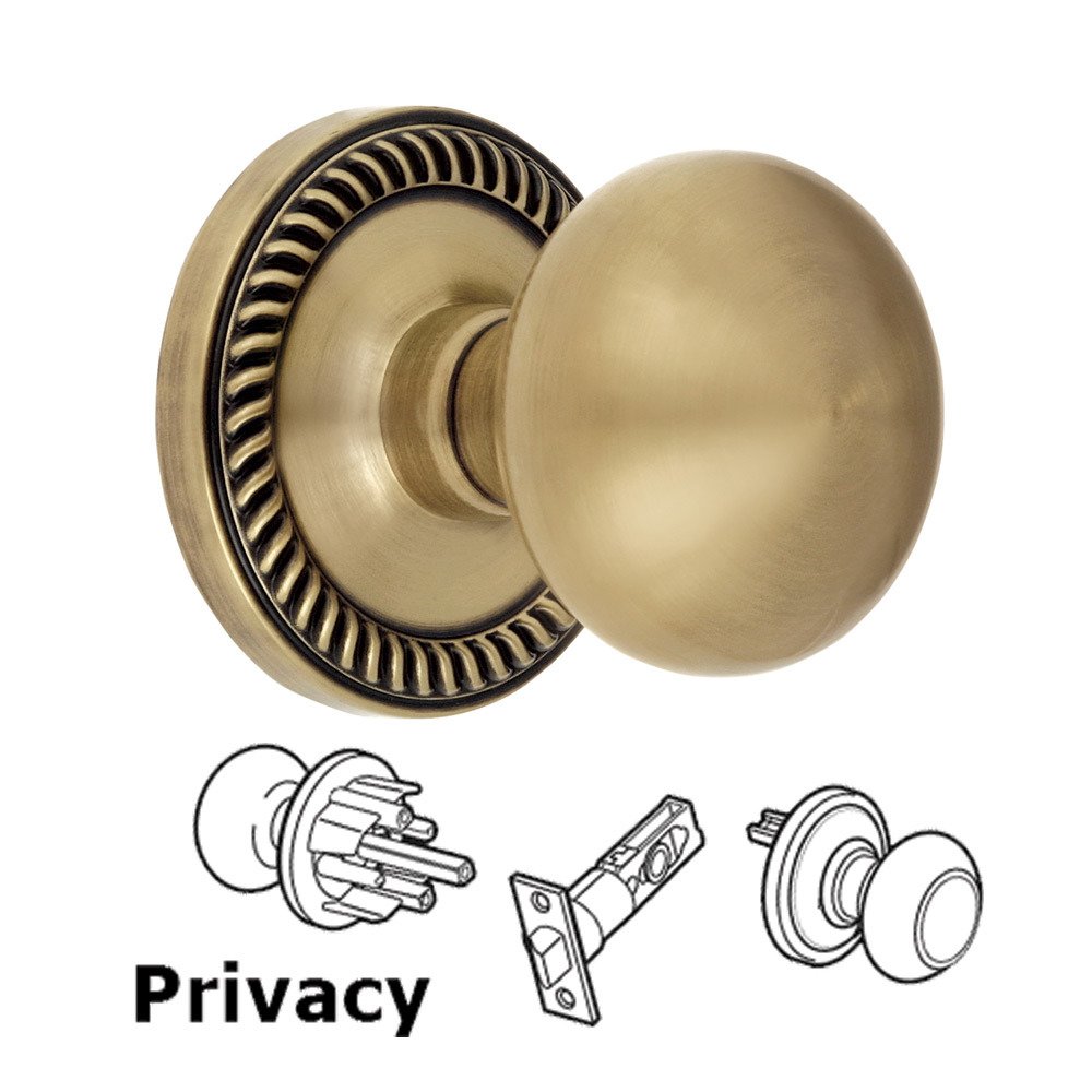 Grandeur Privacy Knob - Newport Rosette with Fifth Avenue Door Knob in Vintage Brass