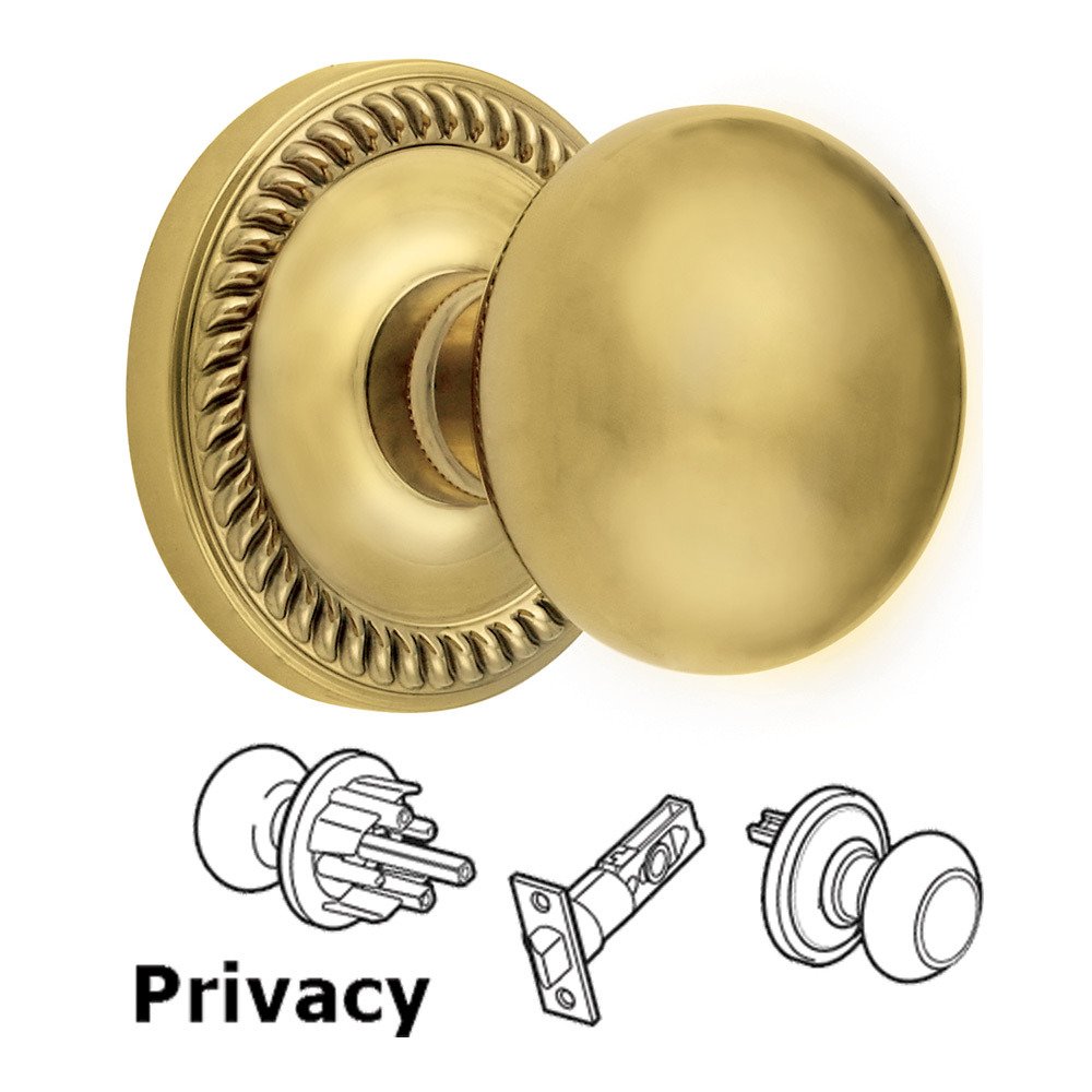 Grandeur Privacy Knob - Newport Rosette with Fifth Avenue Door Knob in Polished Brass