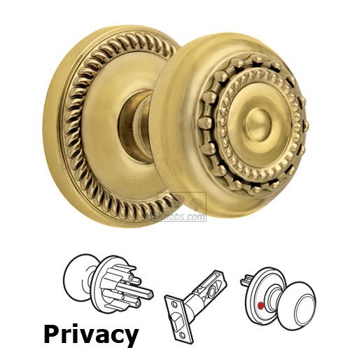 Grandeur Privacy Knob - Newport Rosette with Parthenon Door Knob in Polished Brass