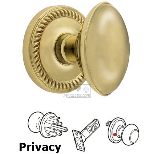 Grandeur Privacy Knob - Newport Rosette with Eden Prairie Door Knob in Polished Brass