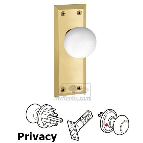 Grandeur Privacy Knob - Fifth Avenue Plate with Hyde Park Door Knob in Polished Brass