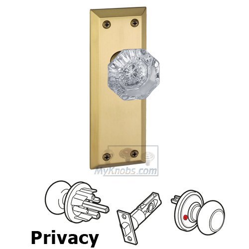 Grandeur Privacy Knob - Fifth Avenue Plate with Chambord Crystal Door Knob in Vintage Brass