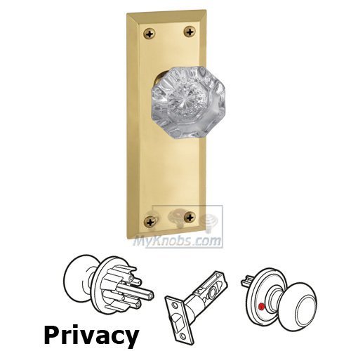 Grandeur Privacy Knob - Fifth Avenue Plate with Chambord Crystal Door Knob in Polished Brass