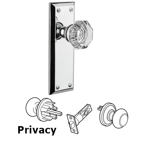 Grandeur Privacy Knob - Fifth Avenue Plate with Chambord Crystal Door Knob in Bright Chrome