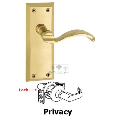 Grandeur Privacy Fifth Avenue Plate with Portofino Left Handed Lever in Polished Brass