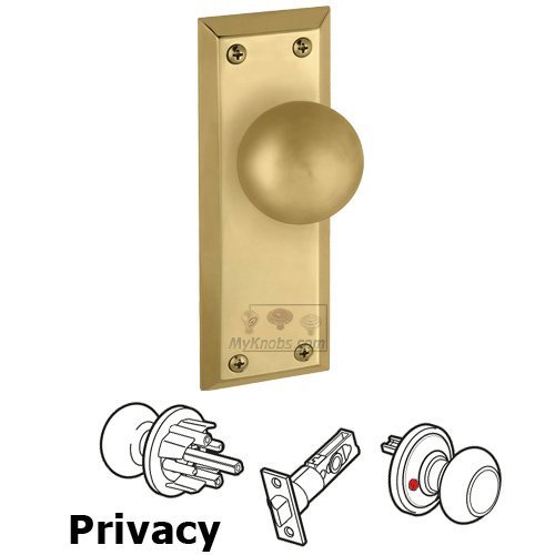 Grandeur Privacy Knob - Fifth Avenue Plate with Fifth Avenue Door Knob in Polished Brass
