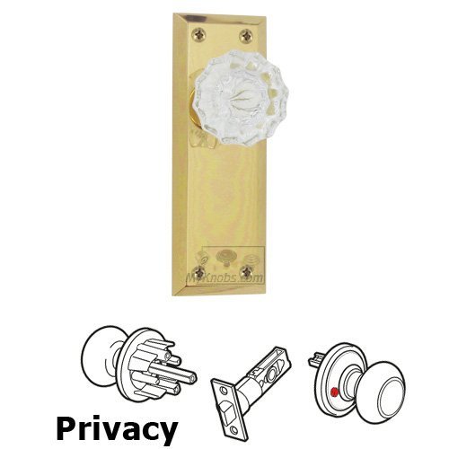 Grandeur Privacy Knob - Fifth Avenue Plate with Fontainebleau Crystal Door Knob in Polished Brass