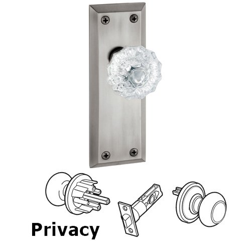 Grandeur Privacy Knob - Fifth Avenue Plate with Fontainebleau Crystal Door Knob in Bright Chrome