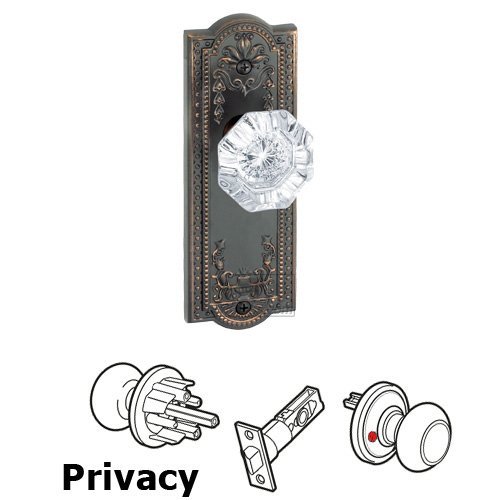 Grandeur Privacy Knob - Parthenon Plate with Chambord Crystal Door Knob in Timeless Bronze