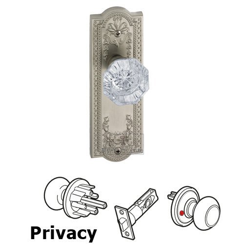 Grandeur Privacy Knob - Parthenon Plate with Chambord Crystal Door Knob in Satin Nickel
