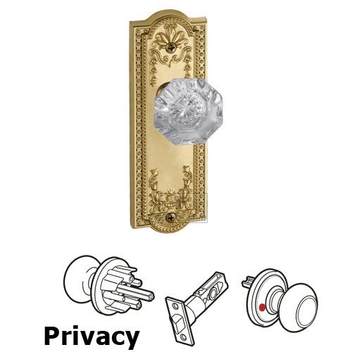 Grandeur Privacy Knob - Parthenon Plate with Chambord Crystal Door Knob in Polished Brass