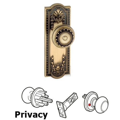 Grandeur Privacy Knob - Parthenon Plate with Parthenon Door Knob in Vintage Brass