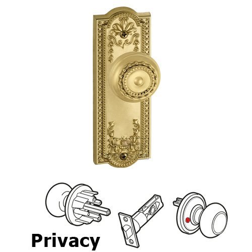 Grandeur Privacy Knob - Parthenon Plate with Parthenon Door Knob in Polished Brass