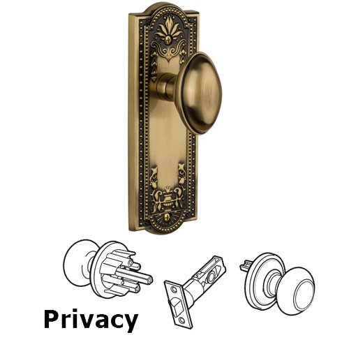 Grandeur Privacy Knob - Parthenon Plate with Eden Prairie Door Knob in Vintage Brass
