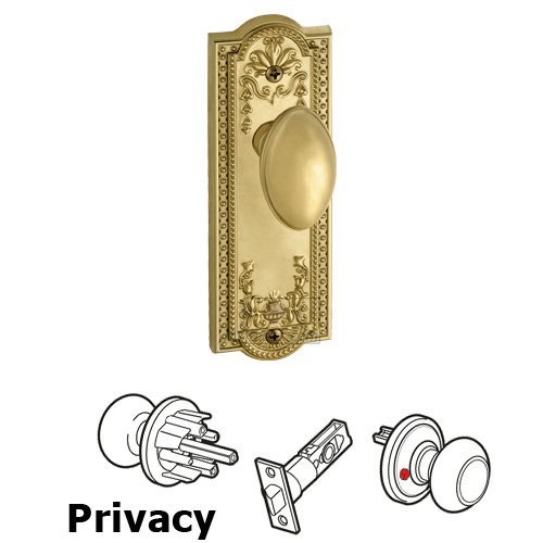 Grandeur Privacy Knob - Parthenon Plate with Eden Prairie Door Knob in Polished Brass