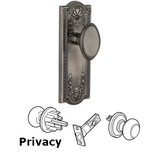 Grandeur Privacy Knob - Parthenon Plate with Eden Prairie Door Knob in Antique Pewter