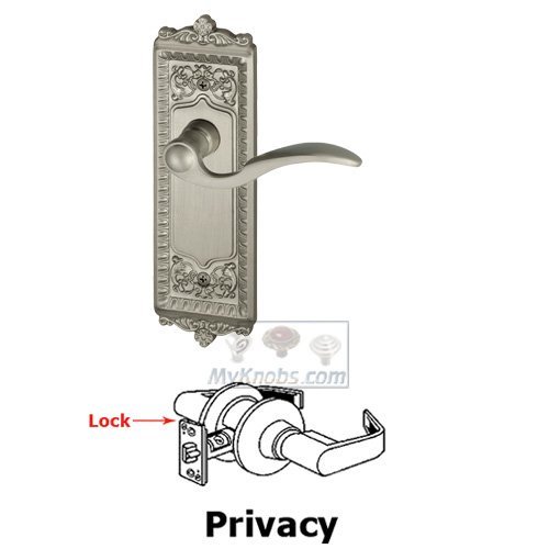 Grandeur Privacy Windsor Plate with Right Handed Bellagio Door Lever in Satin Nickel