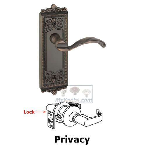 Grandeur Privacy Windsor Plate with Right Handed Portofino Door Lever in Timeless Bronze