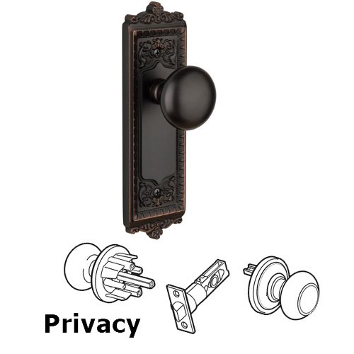 Grandeur Privacy Knob - Windsor Plate with Fifth Avenue Door Knob in Timeless Bronze