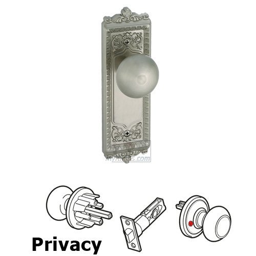 Grandeur Privacy Knob - Windsor Plate with Fifth Avenue Door Knob in Satin Nickel