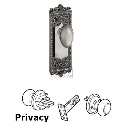 Grandeur Privacy Knob - Windsor Plate with Eden Prairie Door Knob in Antique Pewter