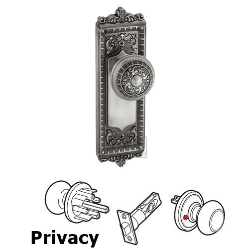 Grandeur Privacy Knob - Windsor Plate with Windsor Door Knob in Antique Pewter