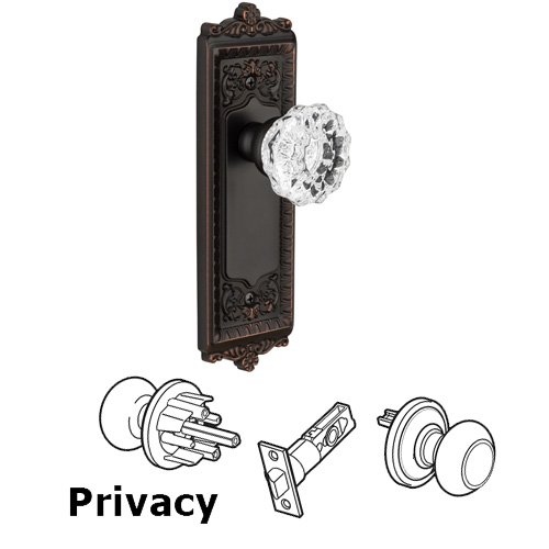 Grandeur Privacy Knob - Windsor Plate with Fontainebleau Crystal Door Knob in Timeless Bronze