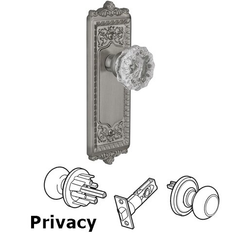 Grandeur Privacy Knob - Windsor Plate with Fontainebleau Crystal Door Knob in Satin Nickel