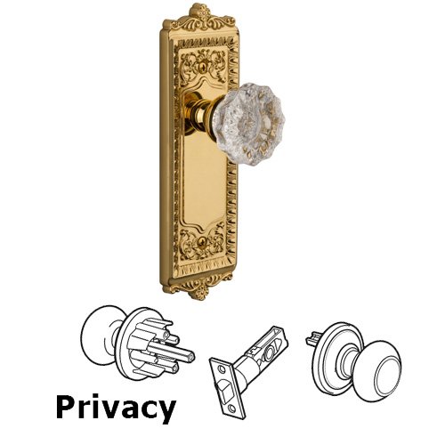 Grandeur Privacy Knob - Windsor Plate with Fontainebleau Crystal Door Knob in Polished Brass