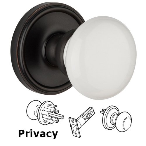 Grandeur Privacy Knob - Georgetown Rosette with Hyde Park White Porcelain Knob in Timeless Bronze